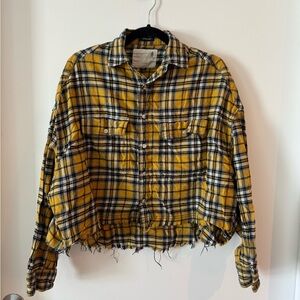 R13 Yellow distressed plaid button-up, size S